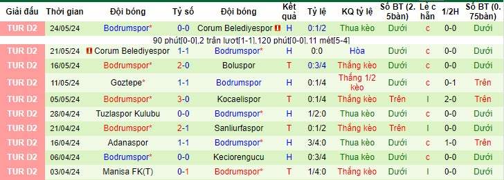 Phong độ gần đây của CLB Bodrumspor